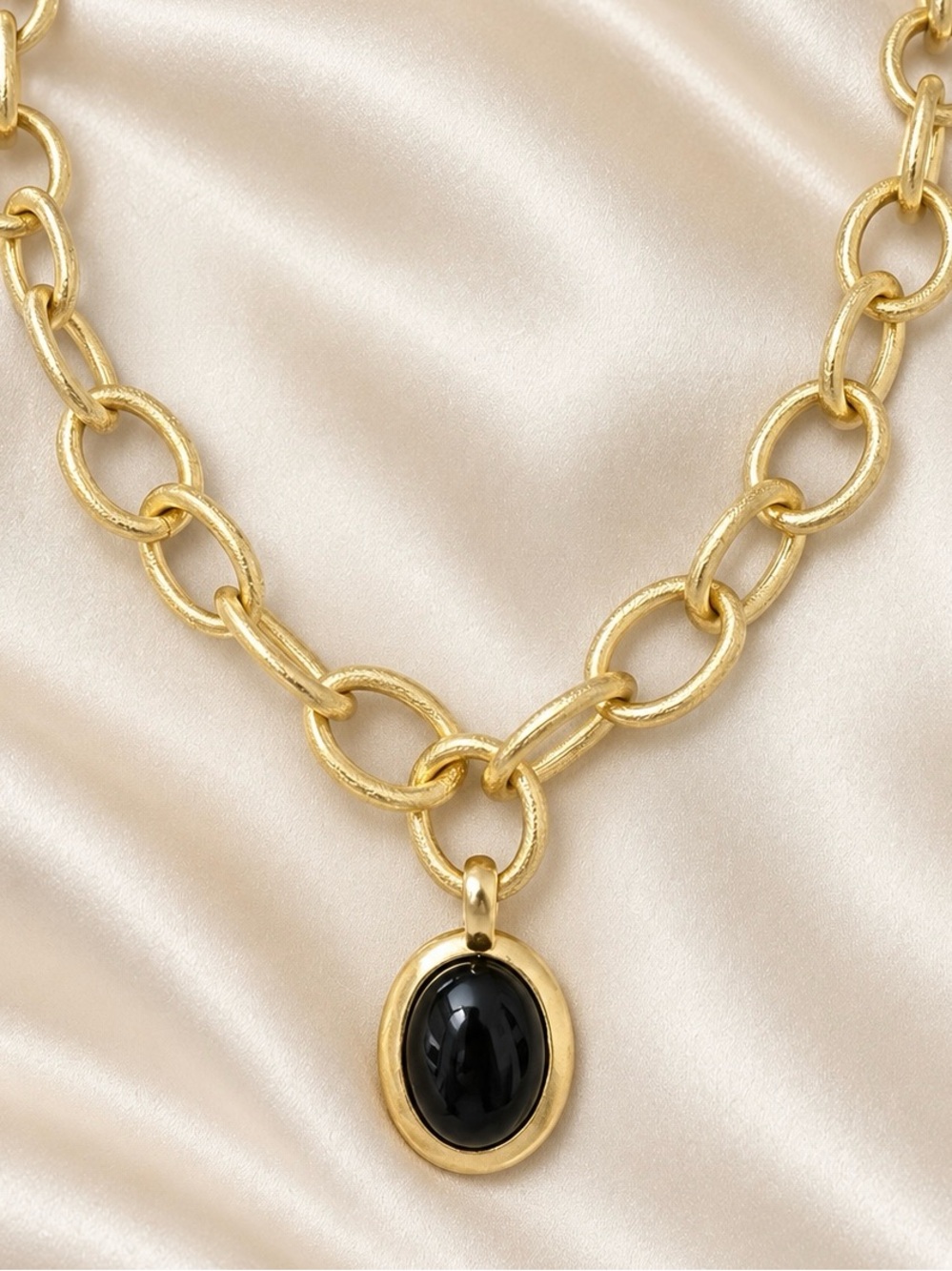 Susan Shaw Caroline Loop Chain Necklace Black Onyx 24K Gold Plated NEW